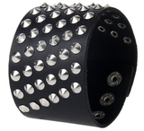 Unisex Gothic Rock 6 Rows Metal Stud Spikes Rivet PU Leather Wide Wristband Bangle - webtekdev