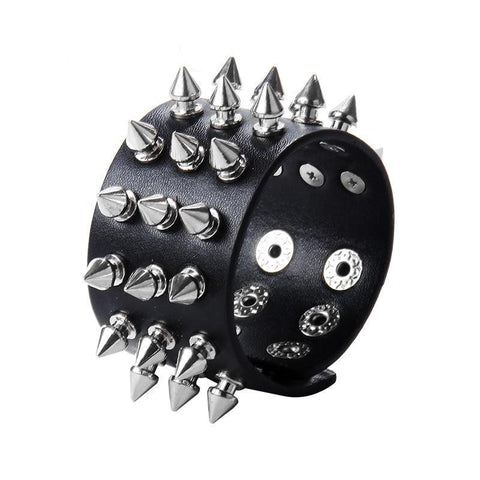 3-Rows Stud Spikes Leather Wristband Bracelet - webtekdev