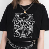 HAHAYULE-JBH Hail Satan God Is Dead Printed T Shirt Satan Dark Style Gothic Tees Man Women Short Sleeve Street Outfits - webtekdev