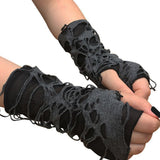 Punk Black Broken Slit Gothic Unisex Glove Fingerless Cuff Ninja Sport Hole Mitten 2020 Cool Women Men Hollow Out Rock Gloves (Black) - webtekdev