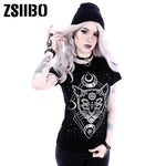 T Shirt Woman 2019 Gothic Star Punk Cat Print Tops Galaxy Short Sleeve Cat Print Black Loose Punk  Casual Femme Clothing - webtekdev