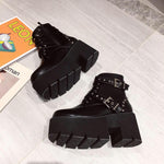 women low heel boots Winter Motorcycle Boots black studded boots Gothic Punk Low Heel ankle Boot Women snow winter Shoes YMA940 - webtekdev
