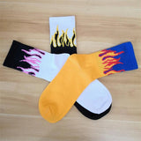 1 pair Men Fashion Hip Hop Hit Color On Fire Crew Socks Red Flame Blaze Power Torch Hot Warmth Street Skateboard Cotton Socks - webtekdev