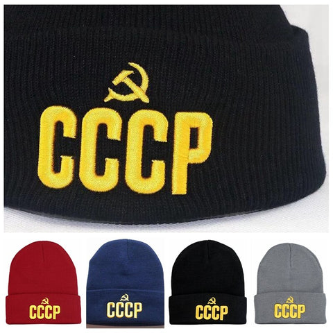 NXYY 4 Types 3D Embroidery Knitted Hats CCCP Letter USSR Soviet Badges Sickle Hammer Russia Emblem Communism Beanie Hat Souvenir - webtekdev