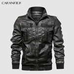 CARANFIER Mens Leather Jackets Motorcycle Stand Collar Zipper Pockets Male US Size PU Coats Biker Faux Leather Fashion Outerwear - webtekdev
