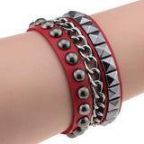 Multilayers Rock Spikes Rivet Chains Gothic Punk Wide Cuff Leather Bracelet Bangle Fashion Men Bracelets Jewelry - webtekdev