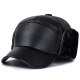 New fashion Men Leather Trapper Hat Baseball Cap Outdoors Hunting Aviator Ear Flap Winter Men Women Caps Casual Visor Adjustable - webtekdev