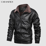 CARANFIER Mens Leather Jackets Motorcycle Stand Collar Zipper Pockets Male US Size PU Coats Biker Faux Leather Fashion Outerwear - webtekdev