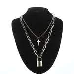 Double layer Lock Chain necklace punk 90s link chain silver color padlock pendant necklace women fashion gothic  jewelry - webtekdev