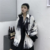 Tie Dye Women Cool Blouse Female Long Sleeeve Loose Lapel Ink Design Button Pocket Hip Pop Man Shirt 2020 Rock Top Punk Ullzang - webtekdev