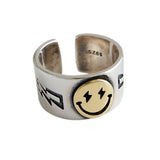 Hot Sale Happy Smiley Face Lightning 925 Sterling Silver Female Ring Big Large Retro Vintage Golden Gothic Women Jewelry Rings - webtekdev