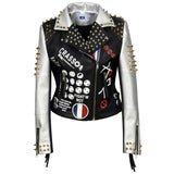 S To XXL 3XL PU Leather Jacket Women Letter Print Graffiti Rivets Coats Punk Biker Fringed Motorcycle Cazadora Cuero Mujer - webtekdev