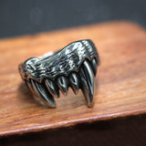 Domineering Silver Stainless Steel Men Animal Teeth Biker Ring Personalized Devil Teeth Punk Gothic Rings For Male Jewelry Gift - webtekdev