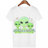 2020 New Women Cute Tee Tops Short Sleeve T Shirt Funny Alien Printing Tee Shirt Fashion Casual T-Shirt Dropship - webtekdev