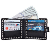 JNKET Punk Men's Rivet Chain Skull Wallet PU Leather Purse Billfold Money Clip Folding Clutch Wallet Detachable Metal Chain - webtekdev