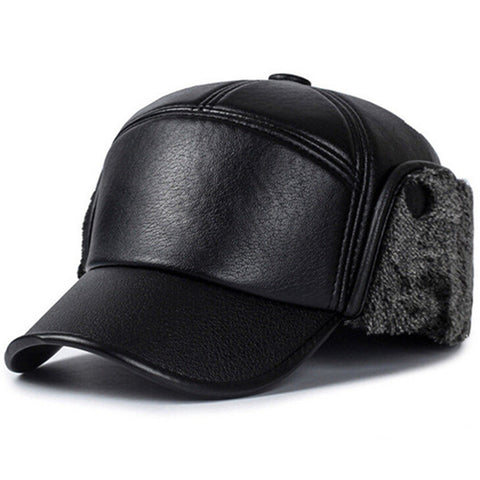 New fashion Men Leather Trapper Hat Baseball Cap Outdoors Hunting Aviator Ear Flap Winter Men Women Caps Casual Visor Adjustable - webtekdev