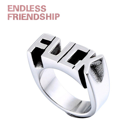 Endless Fashion Letter Ring Man Style Stainless Steel Rings For women Wedding Custom Letters Initials Ring F Word Punk Style - webtekdev