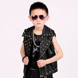 Boys Hip Hop Costume Black Jacket Studded Vest Coat Jazz Dance Performance Wear Street Dancing Clothes Kids Stage Outfit DN5140 - webtekdev