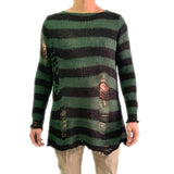 Punk Gothic Cool Male Striped Long Sweater Man Stretch Thin Pullover Broken Sweaters Hollow Out Slit Spring KnitTop Jumpers 2020 - webtekdev