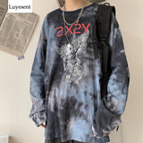 Cool Tie dye Gray Woman Man T-shirt 2020 Spring Cartoon Letter Print Long Sleeve Hip Hop O Neck Rock Fashion T-shirts Ullzang - webtekdev