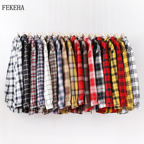 Fashion Women Plaid Shirt Chic Oversized Checked Blouse Long Sleeve Female Casual Print Shirts Loose Cotton Tops Blusas - webtekdev