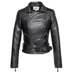 Fashion brand Punk style rivet beading pu leather jacket female street Eco-friendly washed  leather jacket F1085 dropship - webtekdev