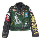 2019 autumn spring graffiti studs Women pu Leather Jacket Punk Style Biker Motorcyle Jackets and Coats Streetwear - webtekdev