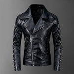 New luxury European fashion slim men's Black PU leather jacket rivets youth close up suit collar locomotive leather coat - webtekdev