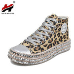 Woman Spring Leopard print Canvas Fashion Sneakers Rhinestone sequin flat Wild women's shoes  Youth casual shoes Plus Size - webtekdev