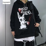 Cool Cartoon Print Flocking Unisex Warm Hooded Sweatshirt 2020 Woman Man Letter Punk Rock Black Hoodies harajuku Hip-pop Top New - webtekdev