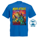 Mars Attacks Movie Mens T Shirt Attacking Alien With A Saucer Filled Sky - webtekdev