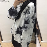 Block Tie Dye Print Long Sleeve Pullover Korean Streetwear Harajuku Punk Hip Hop Autumn T Shirt Tee T-Shirt Loose Top Women Man - webtekdev