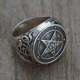 EYHIMD Occult Stainless Steel Sigil of Baphomet Ring Gothic Witch Church of Satan Cross Rings Satanic Lucifer Jewelry - webtekdev