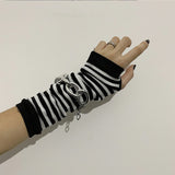 Black Punk Gothic Unisex Fingerless Gloves Cuff Women Men Ninja Sport Outdoor Elbow Length Mittens 2020 Cool Stretch Arm Warmer - webtekdev