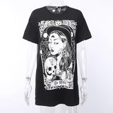 Raisevern 2019 New Fashion Gothic Casual Loose Tee Tide Printing Dark Black Loose T-shirt Hip Hop Harajuku Style - webtekdev