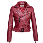 Fashion brand Punk style rivet beading pu leather jacket female street Eco-friendly washed  leather jacket F1085 dropship - webtekdev