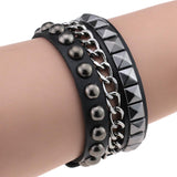 Multilayers Rock Spikes Rivet Chains Gothic Punk Wide Cuff Leather Bracelet Bangle Fashion Men Bracelets Jewelry - webtekdev