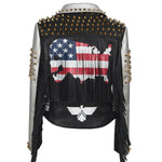 S To XXL 3XL PU Leather Jacket Women Letter Print Graffiti Rivets Coats Punk Biker Fringed Motorcycle Cazadora Cuero Mujer - webtekdev