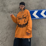 Halloween Punk Unisex Long Sweater 2020 Women Man Cartoon Pumpkin Smile Letter Cool Oversize Plus size Autumn Winten Knit Jumper - webtekdev