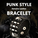 Women Men Genuine Leather Bracelets Punk Rock Style Skull Bullet Charm Wide Cuff Bangle Bracelet Wristband Vintage Jewelry Gifts (Black) - webtekdev