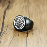 GODS EYE SIGNET RING FOR MEN STAINLESS STEEL BLACK EGYPTIAN EYE OF GOD HORUS UDJAT ILLUMINATI TRIQUETRA RING - webtekdev
