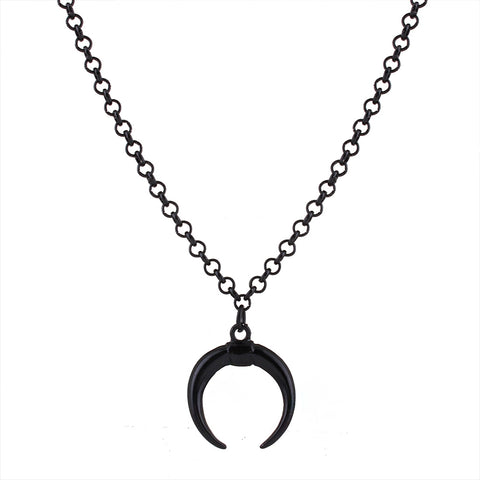 Creaitve Gothic Crescent Moon Necklace Women Men Punk Hip hop Ladies Chain Pendant Necklaces Jewelry Personality Halloween Gifts (Black) - webtekdev