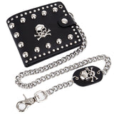 JNKET Punk Men's Rivet Chain Skull Wallet PU Leather Purse Billfold Money Clip Folding Clutch Wallet Detachable Metal Chain - webtekdev