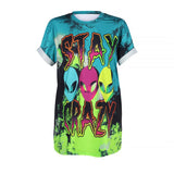 ISTider Alien Printed Punk T Shirt for Girls Boys STAY CRAZY Letters Print Hip Hop Tee Shirts Men Women Summer Loose Tshirt - webtekdev