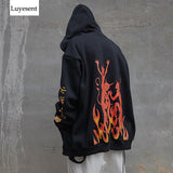 Cool Gothic Unisex Zip-up Hooded Sweatshirt 2020 Woman Man Flocking Funny Fire Demon Print Letter Harajuku Hoodies Hip-pop Black (black One Size) - webtekdev