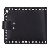 JNKET Punk Men's Rivet Chain Skull Wallet PU Leather Purse Billfold Money Clip Folding Clutch Wallet Detachable Metal Chain - webtekdev