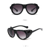 KEITHION Retro Steam punk Sunglasse Men Round Designer Steam Punk PU leather Shields Sunglasses Women Goggles UV400 Gafas de Sol - webtekdev