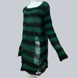 Plus size Gothic Sweater Women Loose Befree Winter Long Pullover Striped Hole Rock Hip-pop Sweaters Knit Jumpers Sweter Mujer - webtekdev