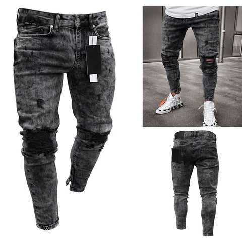 feitong Cotton Jeans Men Spring 2020 MenClothes Denim Pants Distressed Freyed Slim Fit Casual Trousers Stretch Ripped Jeans - webtekdev