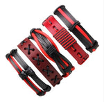 Lacoogh 1Set/5-6PCs Punk Rock Skull Star Leather Bracelets For Men Women Gothic Braided Rope Jewelry Gifts Multi Charm Bracelet - webtekdev